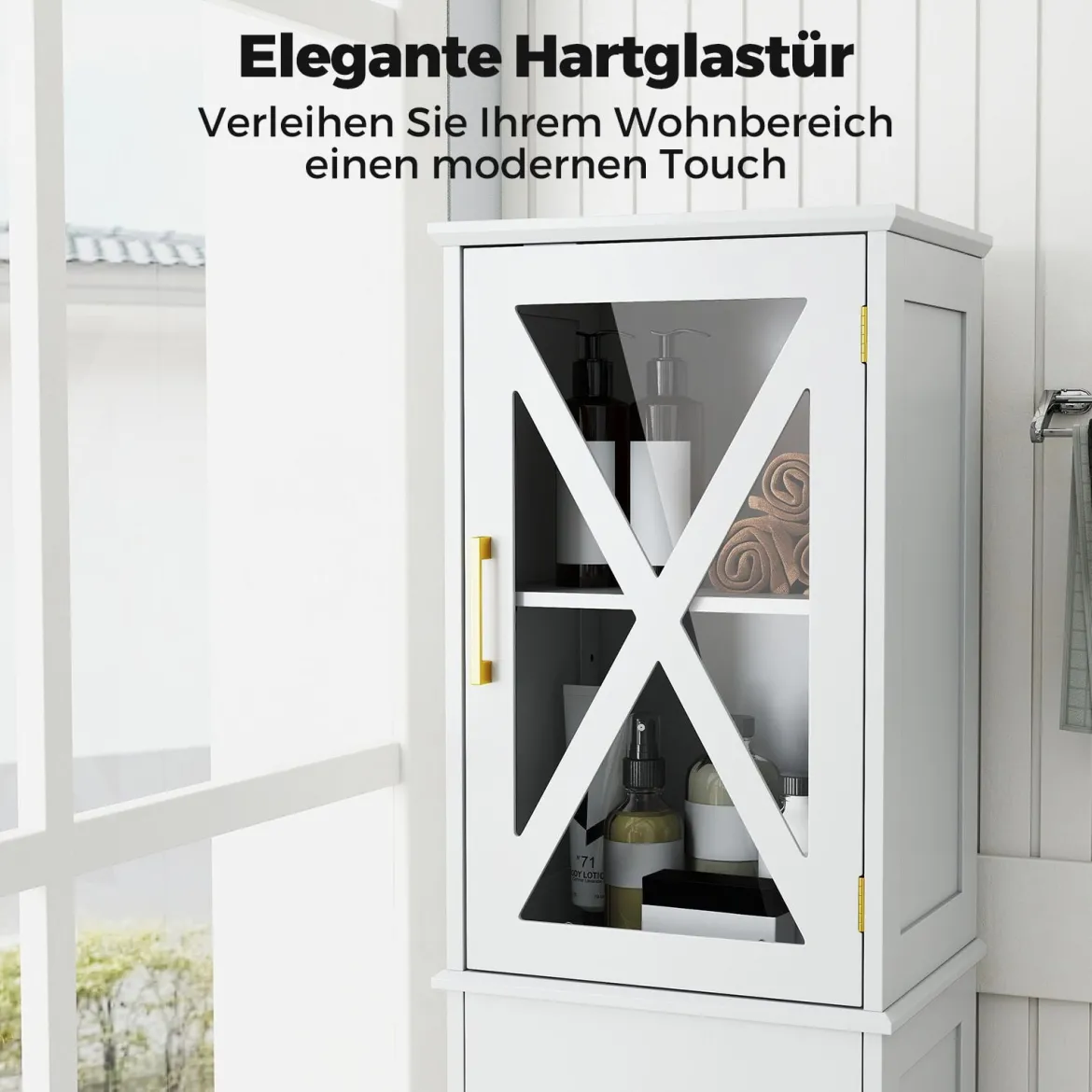 Badezimmerschrank Hochschrank mit verstellbaren Einlegeböden Schublade 2 Türen Badschrank hoch Weiß