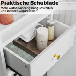 Badezimmerschrank Hochschrank mit verstellbaren Einlegeböden Schublade 2 Türen Badschrank hoch Weiß