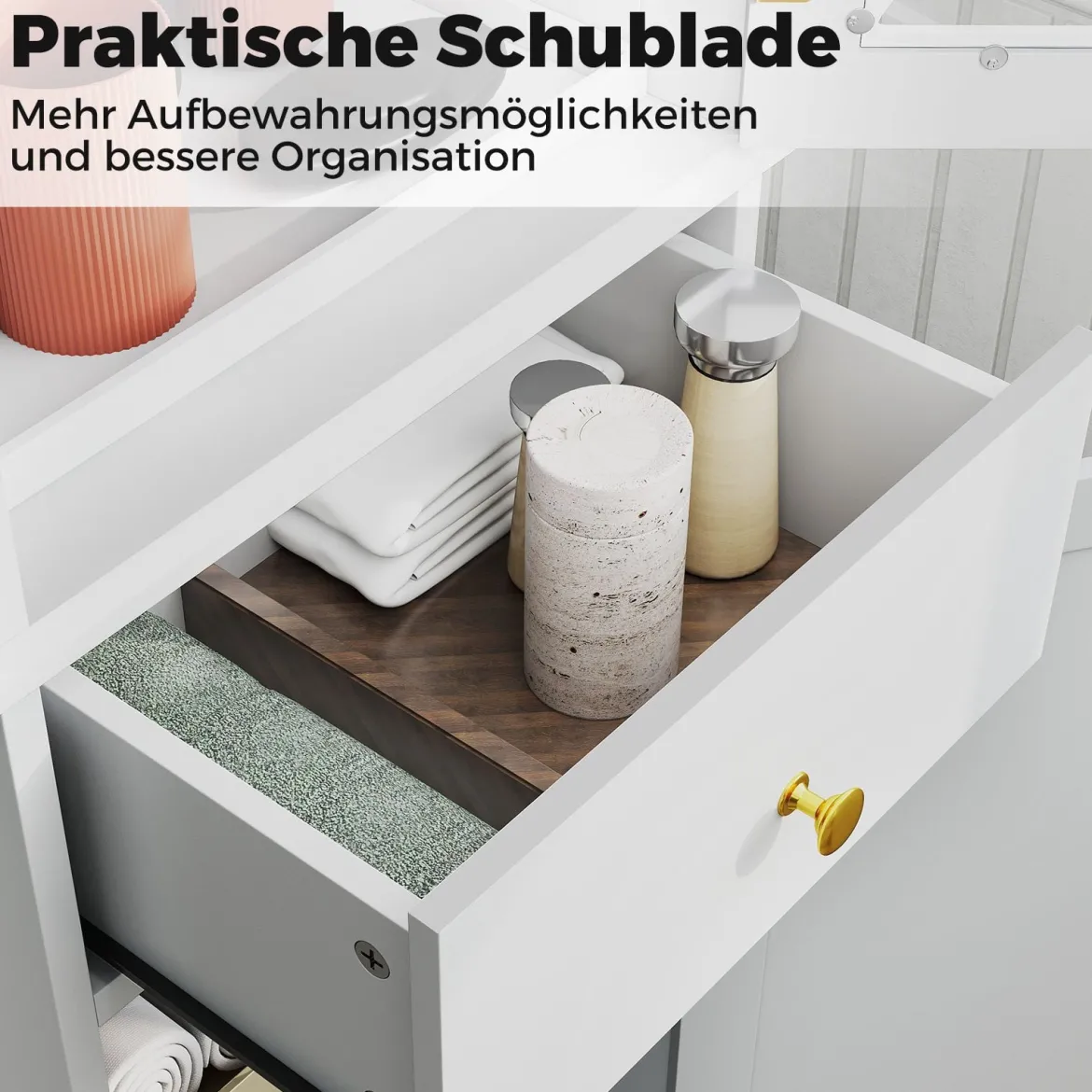 Badezimmerschrank Hochschrank mit verstellbaren Einlegeböden Schublade 2 Türen Badschrank hoch Weiß