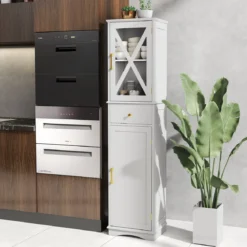 Badezimmerschrank Hochschrank mit verstellbaren Einlegeböden Schublade 2 Türen Badschrank hoch Weiß
