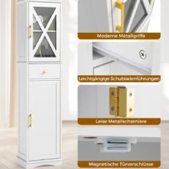 Badezimmerschrank Hochschrank mit verstellbaren Einlegeböden Schublade 2 Türen Badschrank hoch Weiß