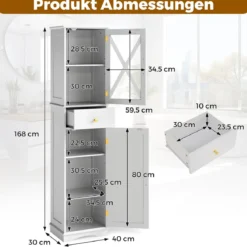 Badezimmerschrank Hochschrank mit verstellbaren Einlegeböden Schublade 2 Türen Badschrank hoch Weiß