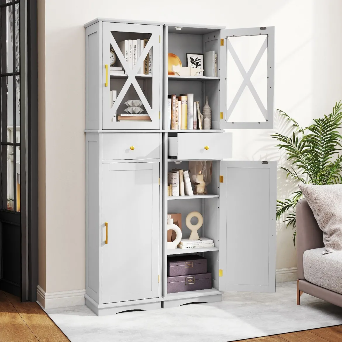 Badezimmerschrank Hochschrank mit verstellbaren Einlegeböden Schublade 2 Türen Badschrank hoch Weiß