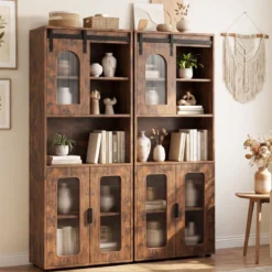 Badezimmerschrank im Landhausstil mit Schiebetür & Offenem Fach 60 x 30 x 150 cm