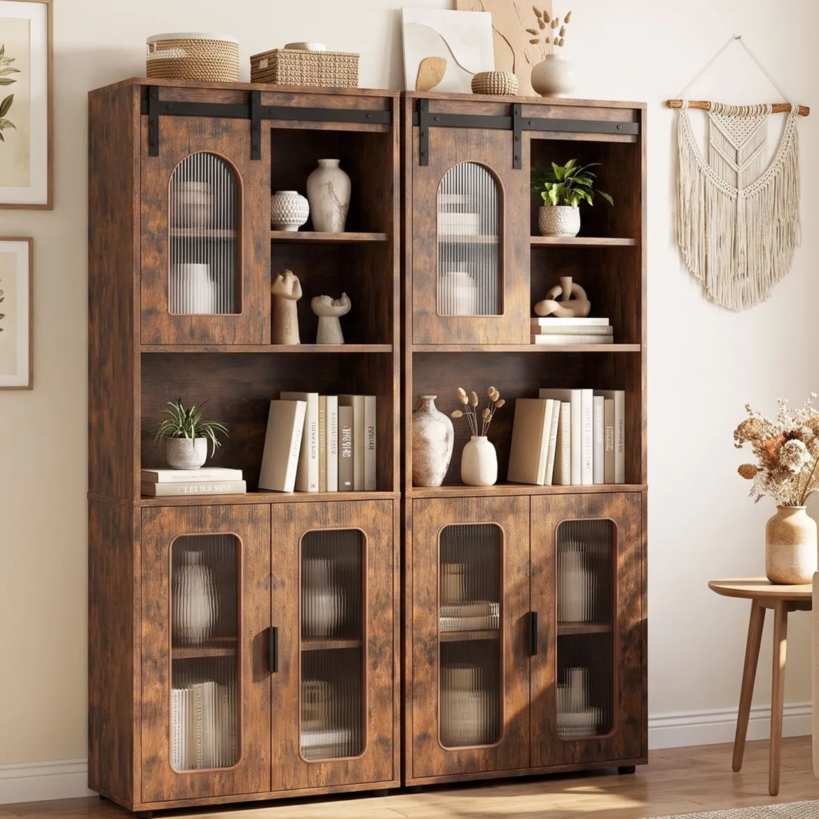 Badezimmerschrank im Landhausstil mit Schiebetür & Offenem Fach 60 x 30 x 150 cm