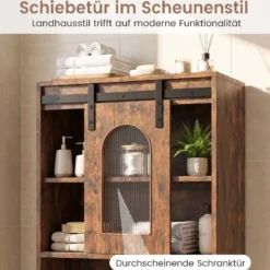 Badezimmerschrank im Landhausstil mit Schiebetür & Offenem Fach 60 x 30 x 150 cm
