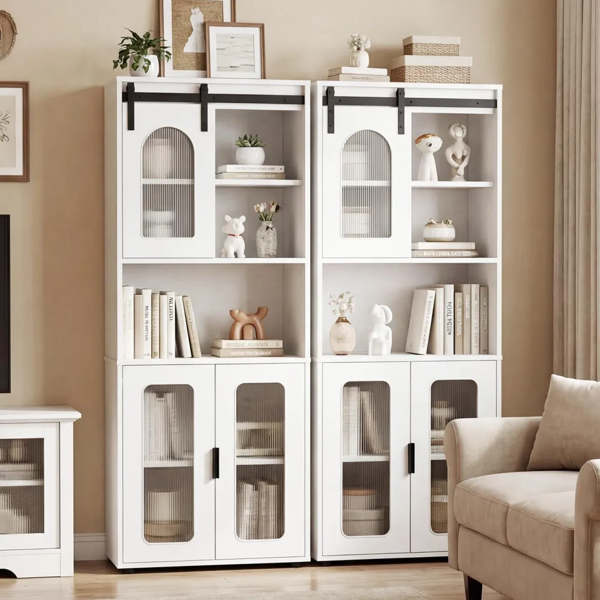 Badezimmerschrank im Landhausstil mit Schiebetür & Offenem Fach 60 x 30 x 150 cm