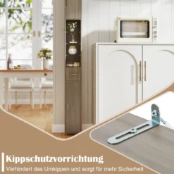 Badezimmerschrank mit Beleuchtung & Schublade & 3 Glasablagen Schmaler Badschrank Grau