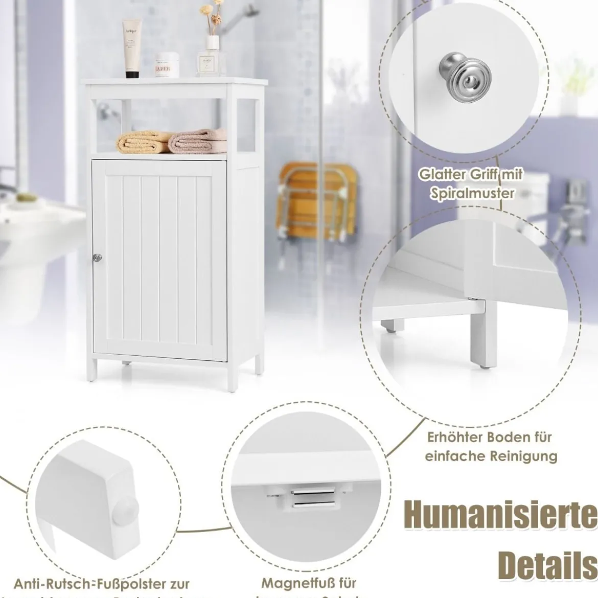Badezimmerschrank mit Einzeltür und Verstellbarem Einlegeboden Weiß