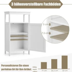 Badezimmerschrank mit Einzeltür und Verstellbarem Einlegeboden Weiß
