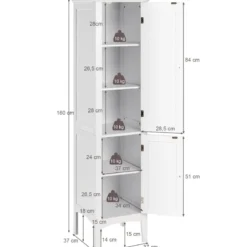 Badezimmerschrank mit 5 Fächern & 2 Lamellentür & Regalen & Kippsicherung Schmaler Hochschrank