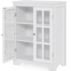 Badezimmerschrank mit 2 Glastüren & 2 Verstellbaren Ablagen Badschrank 60 x 30 x 80 cm Weiß