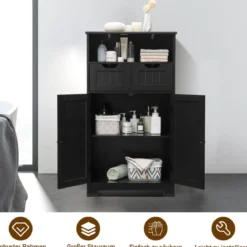 Badezimmerschrank mit höhenverstellbarer Ablage Badschrank 60 x 30 x 109 cm Schwarz