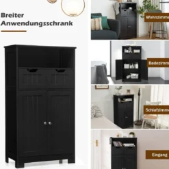 Badezimmerschrank mit höhenverstellbarer Ablage Badschrank 60 x 30 x 109 cm Schwarz