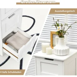 Badezimmerschrank mit 4 Schubladen Aufbewahrungsschrank Badkommode 30 x 30 x 83 cm Weiß