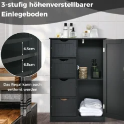 Badezimmerschrank mit 4 Schubladen & 1 Magnetischer Türverschluss Badschrank Schwarz
