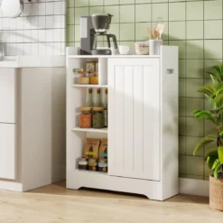 Badezimmerschrank mit Seitlichem Toilettenpapierhalter & Bürstenfach Nischenschrank Weiß