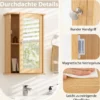 Badezimmerschrank mit Spiegel Medizinschrank mit verstellbarem Regal & Einzeltür Mehrzweck-Wandschrank Natur
