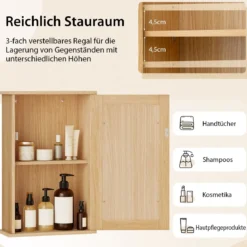Badezimmerschrank mit Spiegel Medizinschrank mit verstellbarem Regal & Einzeltür Mehrzweck-Wandschrank Natur