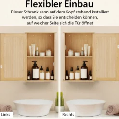 Badezimmerschrank mit Spiegel Medizinschrank mit verstellbarem Regal & Einzeltür Mehrzweck-Wandschrank Natur