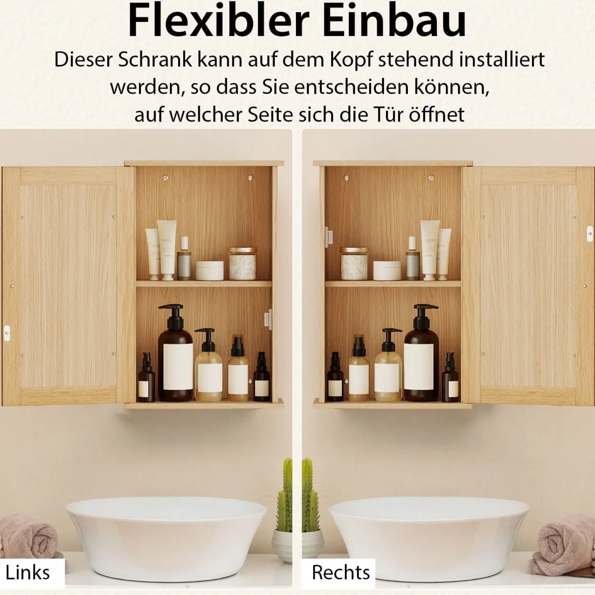 Badezimmerschrank mit Spiegel Medizinschrank mit verstellbarem Regal & Einzeltür Mehrzweck-Wandschrank Natur
