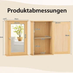 Badezimmerschrank mit Spiegel Medizinschrank mit verstellbarem Regal & Einzeltür Mehrzweck-Wandschrank Natur