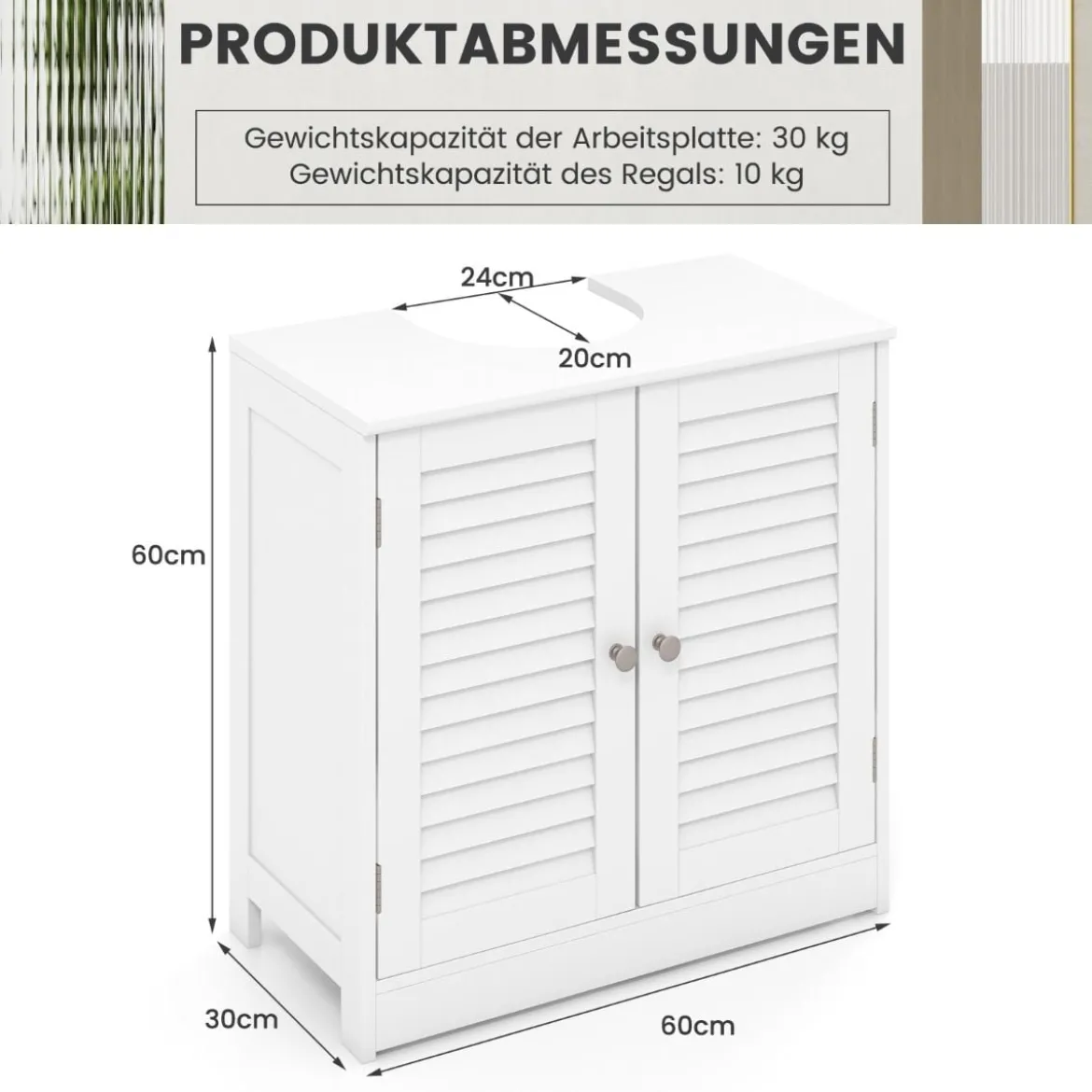 Badezimmerschrank mit 2 Türen & Verstellbaren Regal Waschbeckenunterschrank in Landhausstil