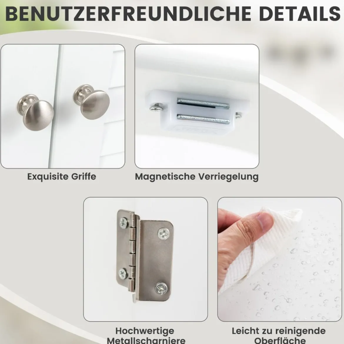 Badezimmerschrank mit 2 Türen & Verstellbaren Regal Waschbeckenunterschrank in Landhausstil