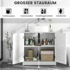 Badezimmerschrank mit 2 Türen & Verstellbaren Regal Waschbeckenunterschrank in Landhausstil