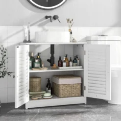 Badezimmerschrank mit 2 Türen & Verstellbaren Regal Waschbeckenunterschrank in Landhausstil