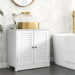 Badezimmerschrank mit 2 Türen & Verstellbaren Regal Waschbeckenunterschrank in Landhausstil
