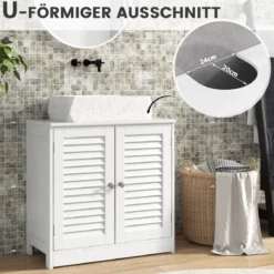 Badezimmerschrank mit 2 Türen & Verstellbaren Regal Waschbeckenunterschrank in Landhausstil