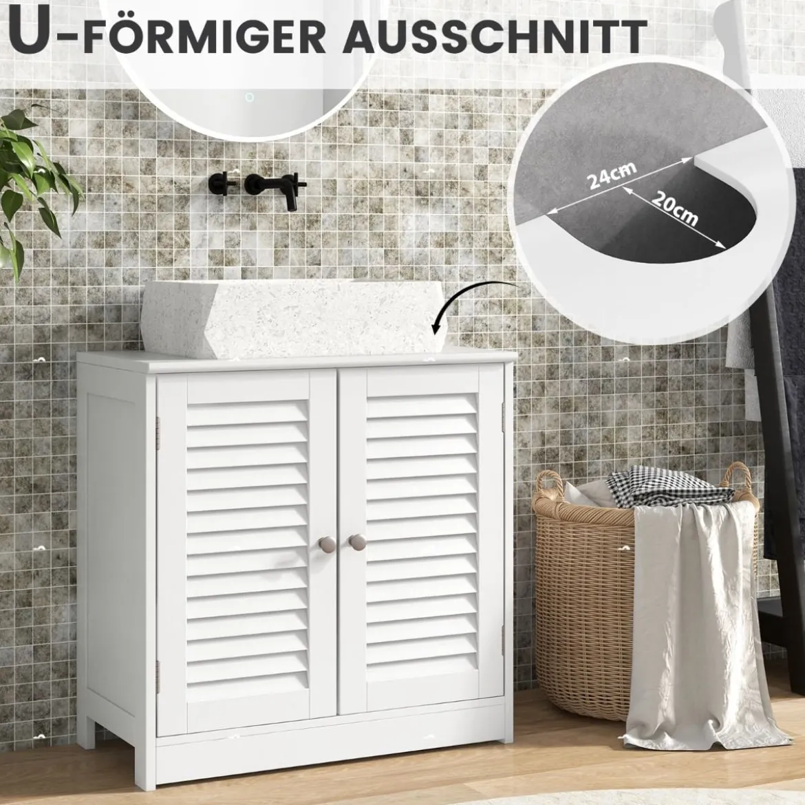 Badezimmerschrank mit 2 Türen & Verstellbaren Regal Waschbeckenunterschrank in Landhausstil