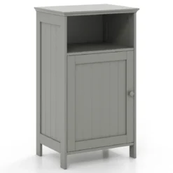 Badezimmerschrank mit Tür & Verstellbarem Regal Multifunktionales Freistehendes Regal Grau