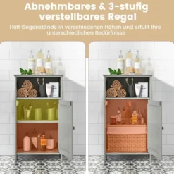 Badezimmerschrank mit Tür & Verstellbarem Regal Multifunktionales Freistehendes Regal Grau