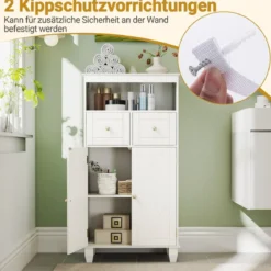 Badezimmerschrank moderner freistehender Aufbewahrungsorganizer mit Türen Weiß