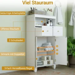 Badezimmerschrank moderner freistehender Aufbewahrungsorganizer mit Türen Weiß
