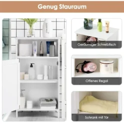 Badezimmer-Schrank Multifunktionales Freistehendes Regal mit Tür 40 X 30 X 70 cm Weiß