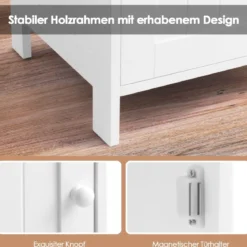 Badezimmer-Schrank Multifunktionales Freistehendes Regal mit Tür 40 X 30 X 70 cm Weiß