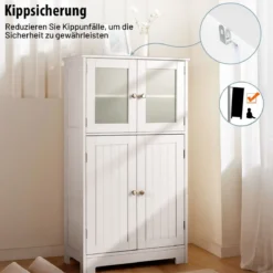 Badezimmerschrank 4-Türiger Freistehender Aufbewahrungsschrank mit Glastüren Weiß