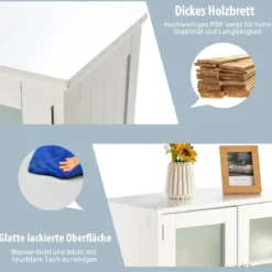 Badezimmerschrank 4-Türiger Freistehender Aufbewahrungsschrank mit Glastüren Weiß