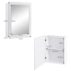 Badezimmerschrank wandmontierter Aufbewahrungsschrank mit Spiegel 50 x 16 x 66 cm Weiß