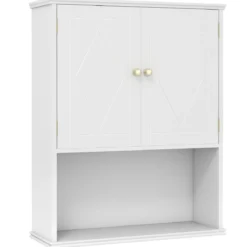 Badezimmerschrank zur Wandmontage 2-türiger Medizinschrank mit offener Ablage Weiß