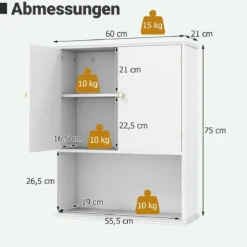 Badezimmerschrank zur Wandmontage 2-türiger Medizinschrank mit offener Ablage Weiß