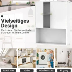 Badezimmerschrank zur Wandmontage 2-türiger Medizinschrank mit offener Ablage Weiß