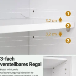 Badezimmerschrank zur Wandmontage 2-türiger Medizinschrank mit offener Ablage Weiß
