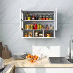 Badezimmerschrank zur Wandmontage Wandschrank mit Regalen und offenen Fächern Weiß