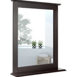 Badezimmerspiegel mit Ablage Rechteckiger Badspiegel Wandspiegel 68,5 x 57 x 12 cm Braun
