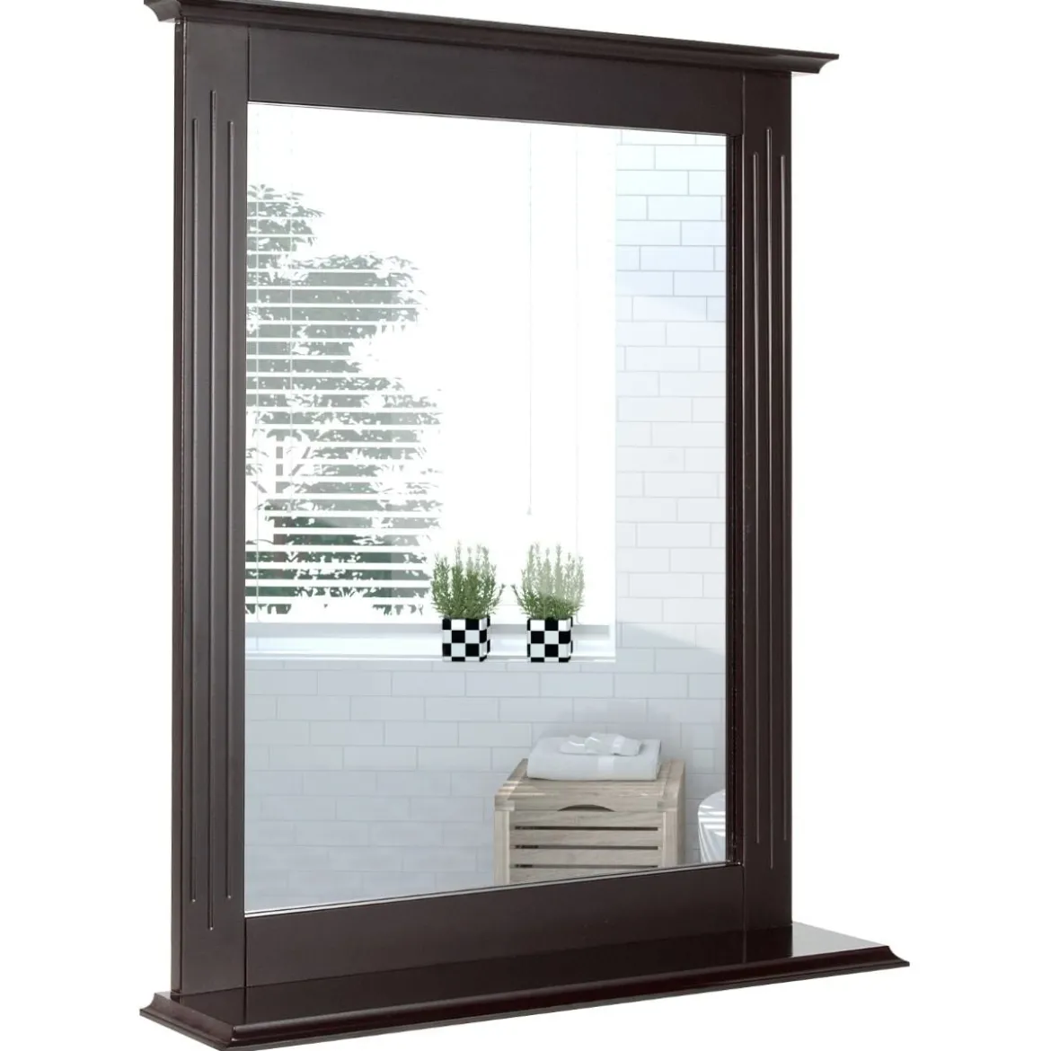 Badezimmerspiegel mit Ablage Rechteckiger Badspiegel Wandspiegel 68,5 x 57 x 12 cm Braun