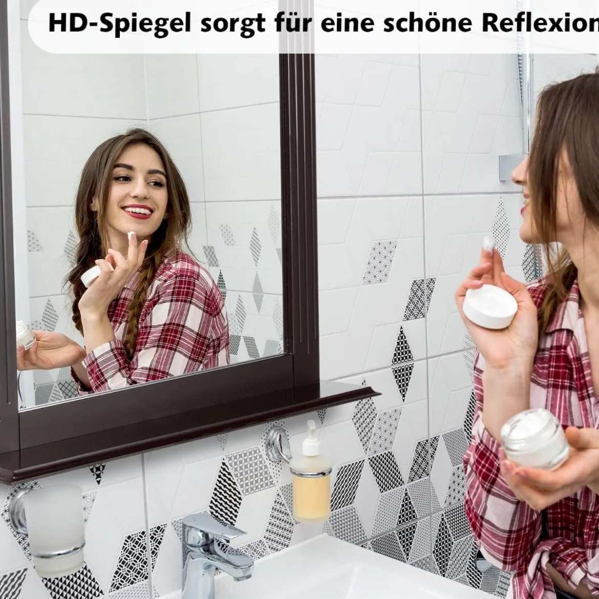 Badezimmerspiegel mit Ablage Rechteckiger Badspiegel Wandspiegel 68,5 x 57 x 12 cm Braun